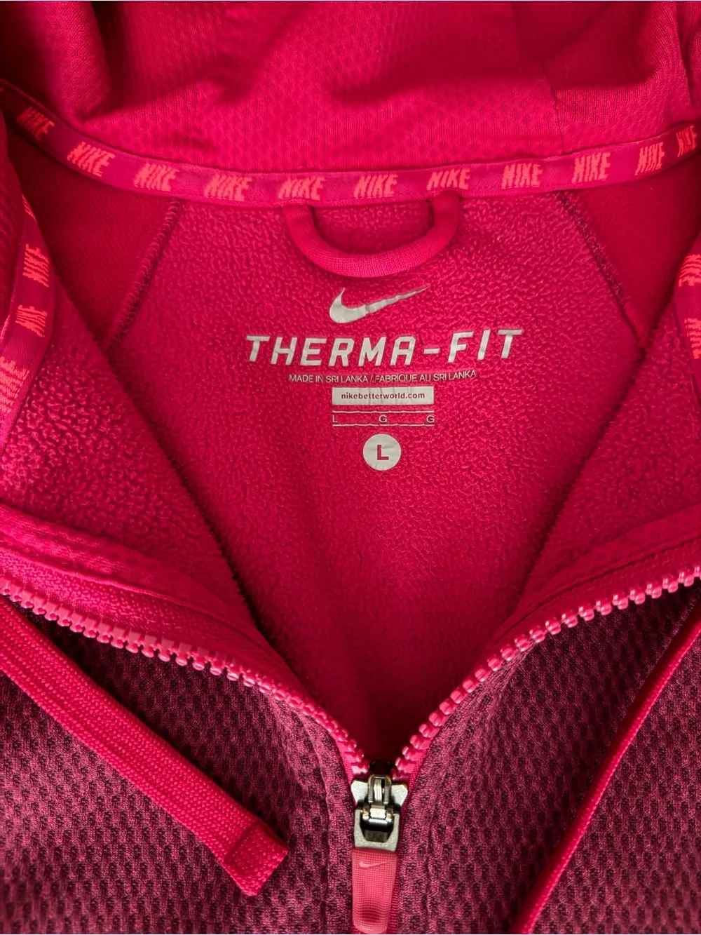 Nike Men’s Large Maroon & Darker Pink Full Zip Hooded Therma-Fit Jacket - Picture 3 of 8